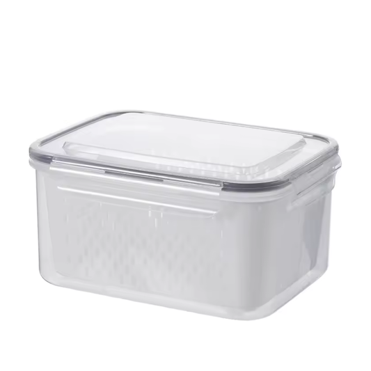 Caja organizadora para refrigerador con tapa sellada y drenaje 22x17cm
