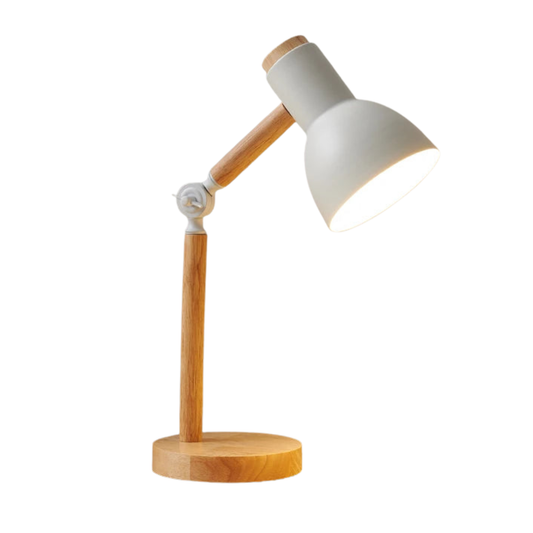 Lámpara de mesa nórdica LED madera cabezal giratorio